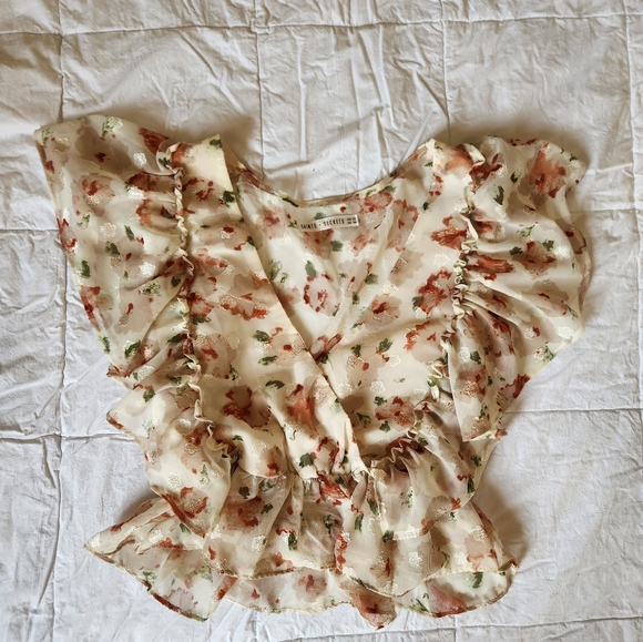 Cropped Vee Neck Blouse - Picture 1 of 1